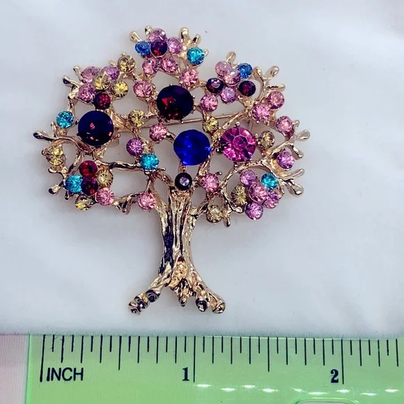 Rhinestone Colorful Tree Brooch - Picture 3 of 3